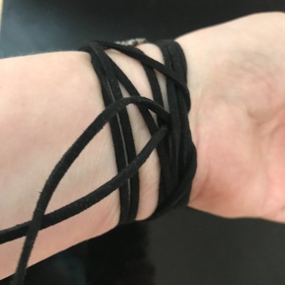 Sterling Silver Cuff Bracelet Leather Yoga Wrap Tie Antique Floral 925 Victorian - Picture 5 of 7